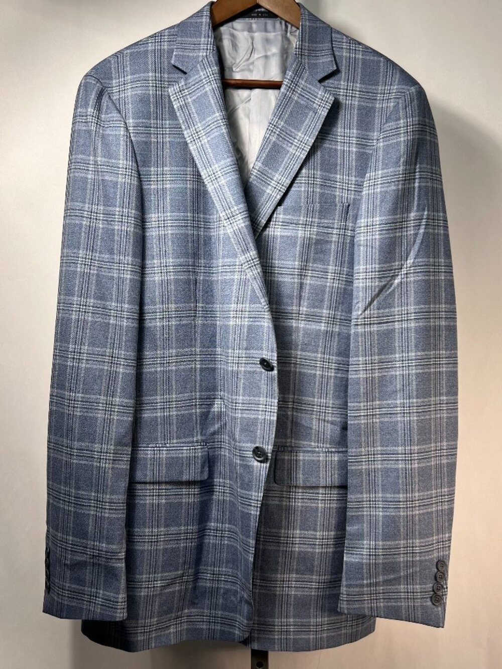 NWT‎ WALTER MORTON 45XL Light Blue Plaid 2 Btn 100% Wool Blazer Made in USA